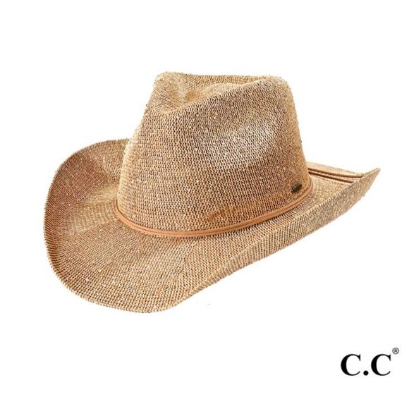 RETAIL $32 Sequin Cowboy Hat with Suede Trim*GOLD*CC brand - Picture 1 of 1